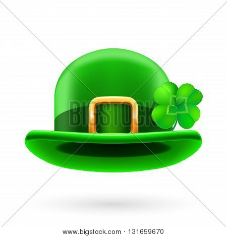 Green bowler hat decorated for Saint Patrick Day.