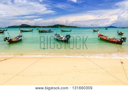 Long-tail boats at Rawai beach on southern tip of Phuket southern Thailand