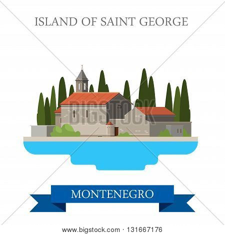 Island of Saint George Montenegro flat vector attraction sight