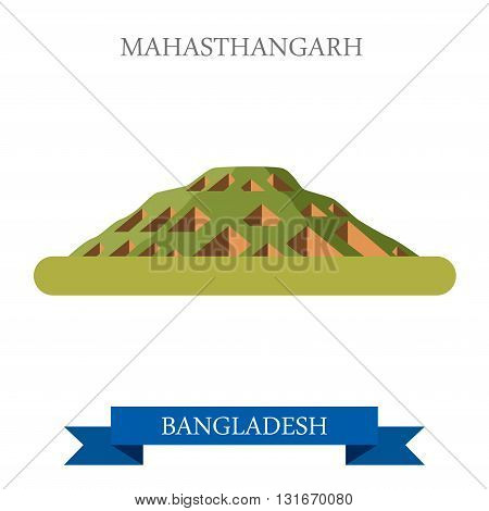 Mahasthangarh Bogra Bangladesh landmarks vector flat attraction