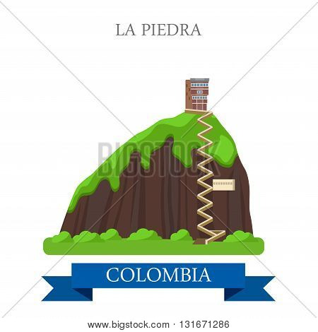 La Piedra in Colombia vector flat attraction landmarks
