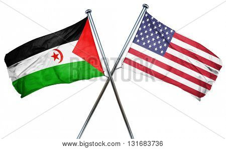 Western sahara flag with american flag, isolated on white backgr