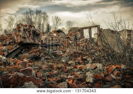 Destroyed building.The post-apocalyptic landscape after a nuclear war