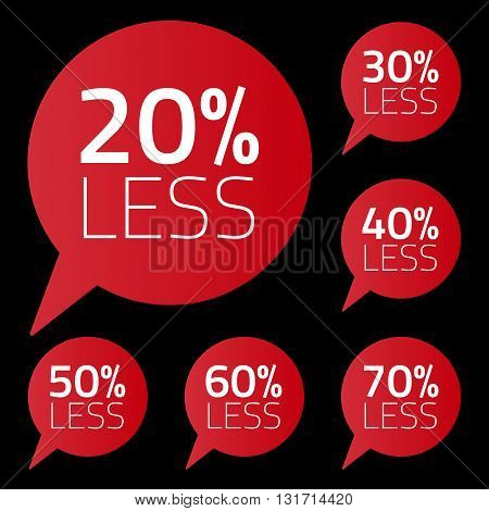 Vector set of percent less speech bubble. sale business illustration