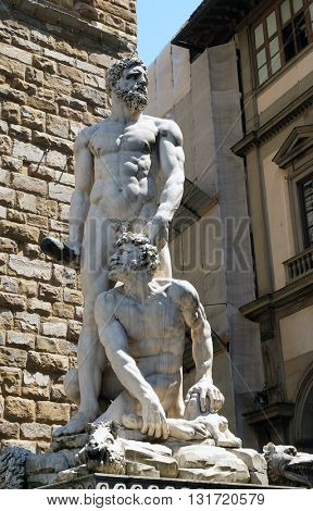 FLORENCE, ITALY - JUNE 05: Hercules and Cacus statue in Piazza della Signoria in Florence, Italy, on June 05, 2015