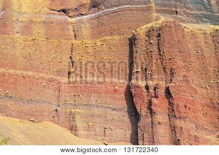 volcanic rock texture wall left after exploitation in quarry of Racos Romania
