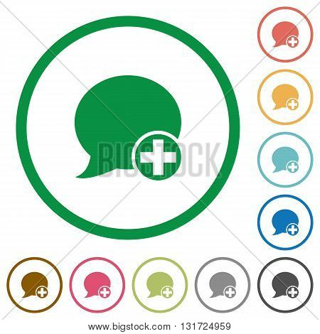 Set of post blog comment color round outlined flat icons on white background