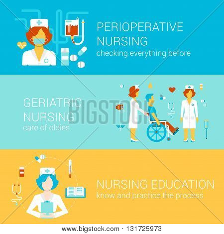 Nursing medical flat banners template set vector infographics