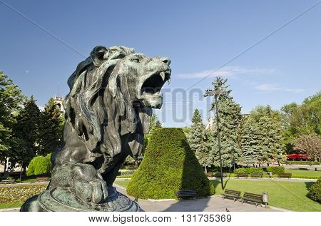 Statue of a lion in city center of Ruse Bulgaria