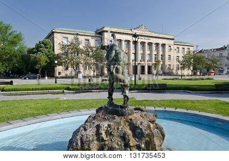 Fountain at garden in city of Ruse town