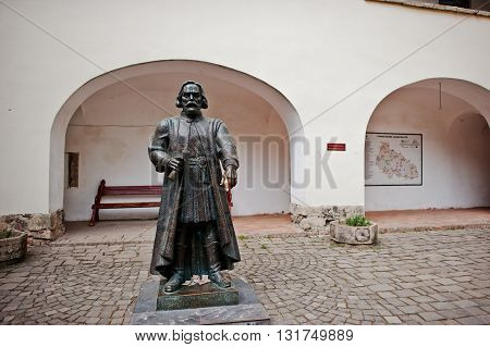 Mukachevo,ukraine - April 11,2016: Statue Of Prince Podolsky Fedir Koryatovych (1331-1414) In Castle