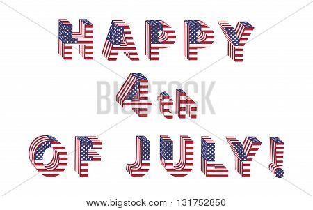 Independence Day big letters from american flag stars and stripes. Letters from full alphabet of american flag letters. Vector illustration for banners and printing. Correct standard colors.