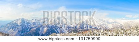 Panorama of Mountain Snow  Landscape with Blue Sky ,Japan