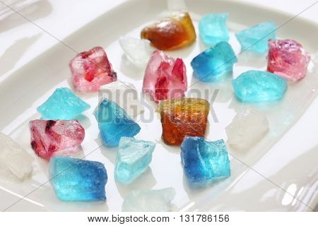 Japanese traditional confectionery, Kohakutou, dried sweetened agar jelly