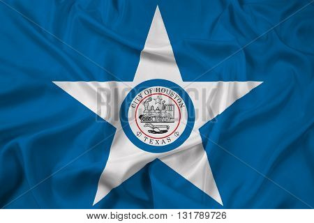 Waving Flag of Houston Texas, with beautiful satin background