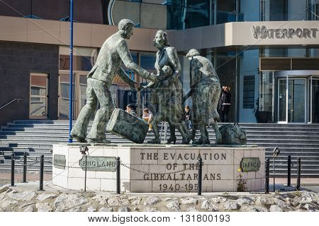 Gibraltar Gibraltar - March 19 2012: View of memorial to the evacuation of Gibraltarians 1940-1951 at Waterport Place in Gibraltar. 
