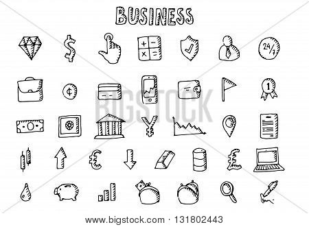 Business icons set. Big hand drawn collecton. Vector stock illustration