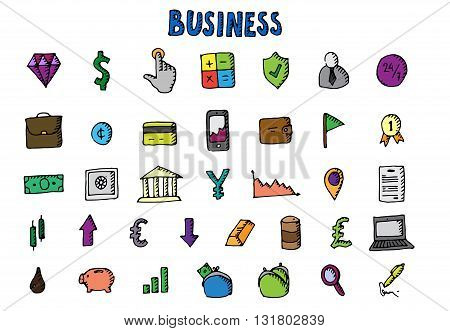 Business icons set. Big hand drawn collecton. Vector stock illustration