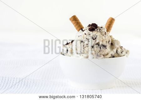 Photos of sweet ice cream on white background