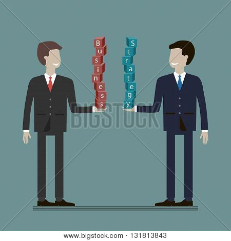 Two successful businessman. Business strategy plannin concept. Vector flat style illustration.