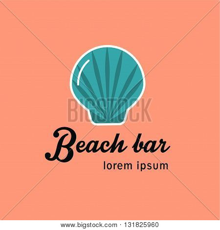 Flat logo with the image of a seashell. It can be used for beach bar, seafood restaurant. Vector illustration.
