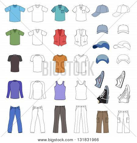 Outlined & colored menswear headgear & shoes season collection vector illustration isolated on white background