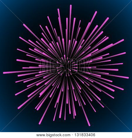 Star blast violet pink rays. Explosive vector illustration with dynamic shapes on black background