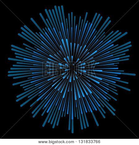 Star blast blue rays. Explosive vector illustration with dynamic shapes on black background