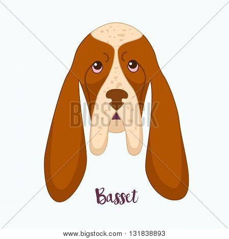 Vector dog Basset Hound icon flat design.Dog characters. Cartoon vector illustration handmade. Head dog. Icon with dog isolated on white background.