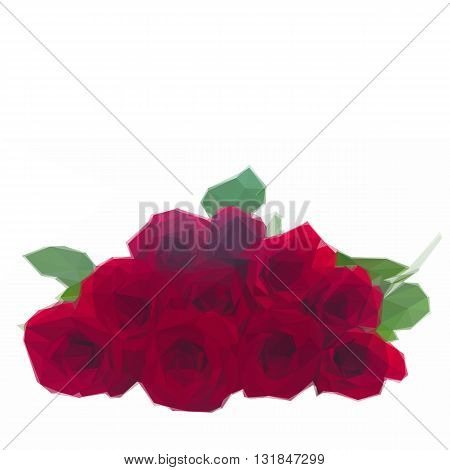 Low poly illustration pile of vivd red roses isolated on white background