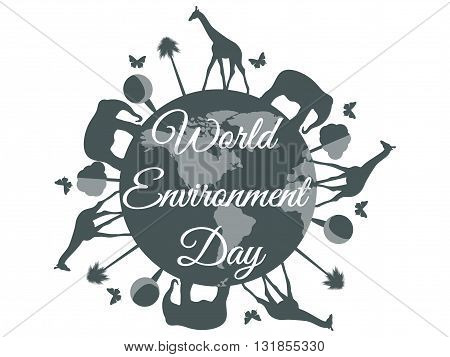 World Environment Day planet earth with animals environment day environment go green. Vector.