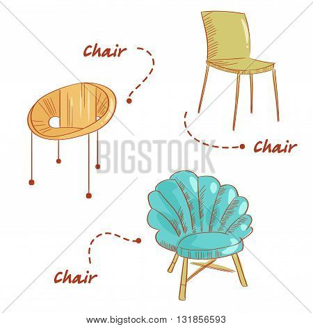 Set with the chairs. Vector illustration. Hand drawn. Indoor
