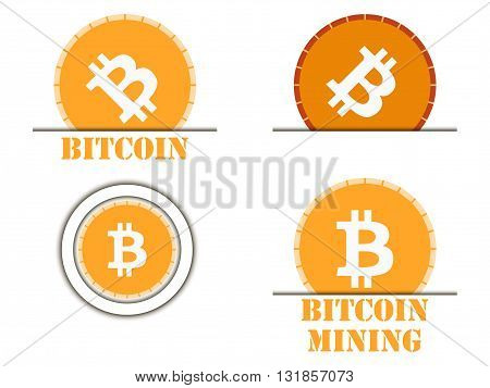 Bitcoin. Bitcoin symbol. Bitcoin mining. Logo Bitcoin with shadow. Set.
