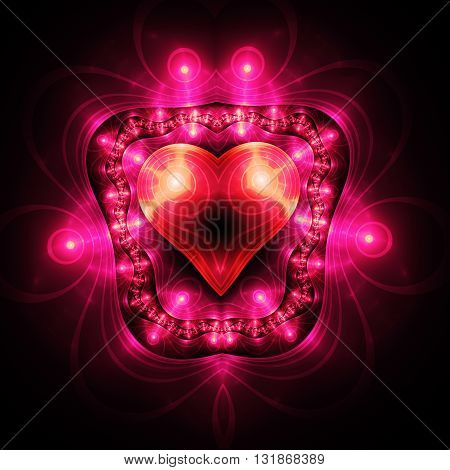 Heart in frame. Electromagnetic shield. Kabbalistic sign. Mysterious psychedelic relaxation wallpaper. Fractal abstract pattern. Digital artwork creative graphic design.