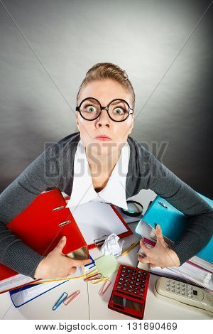 Upset Secretary At Her Desk.