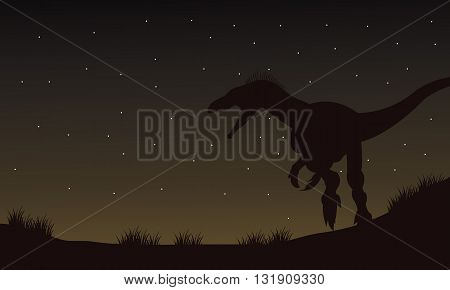 Eoraptor in fields at the night silhouette with brown backgrounds