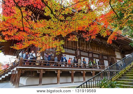 KYOTO JAPAN - NOVEMBER 22 2015: Eikando (View of Eternity Hall) Zenrinji (Temple of Forest of Zen) founded in 853 houses a famous Amida statue which a Japanese important Cultural Property
