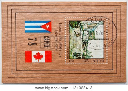 Uzhgorod, Ukraine - Circa May, 2016: Postage Stamps Printed In Cuba Correos Shows Canadian Internati
