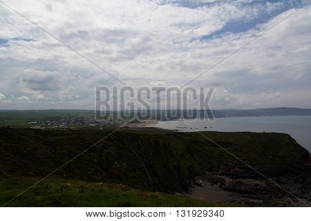 View Over The Coastline Near Widemouth Bay In Cornwall