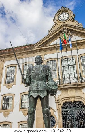 Statue in front of the town hall in Chaves Portugal