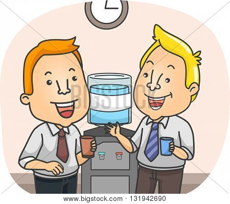Illustration of Officemates Chatting by the Water Cooler