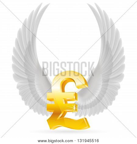 Golden Great Britain pound symbol with white raised up wings