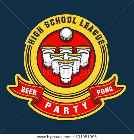 Beer pong party logo. Vector beer pong game label