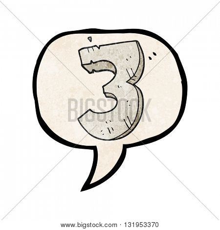 freehand speech bubble textured cartoon stone number three