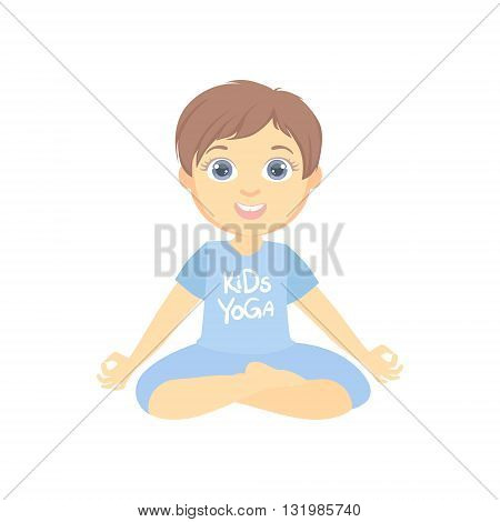 Boy Sitting In Lotus Pose Bright Color Cartoon Childish Style Flat Vector Drawing On White Background