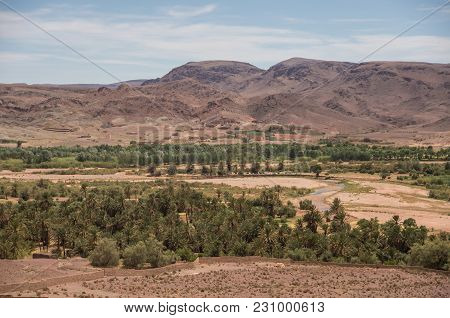 View Of Canyon Of  Asif Ounila River Near Kasbah Ait Ben Haddou In The Atlas Mountains Of Morocco