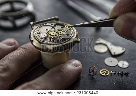 The Process Of Installing A Part On A Mechanical Watch, Watch Repair