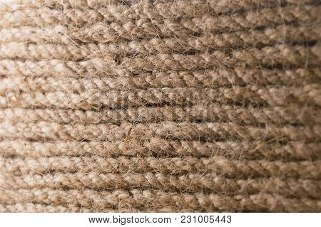 Old Rope Texture Pattern Background. Brown Rough Material Structure Of Strong Thread, Closeup Select