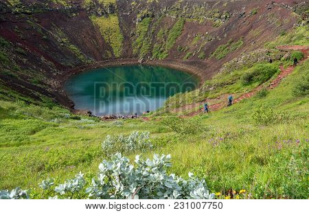 Kerið Volcanic Crater Lake Also Called Kerid Or Kerith In Southern Iceland Is Part Of The Golden Cir