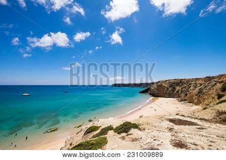 Turquoise Water On The Uncrowded Beaches Of Sagres In Algarve, Portugal